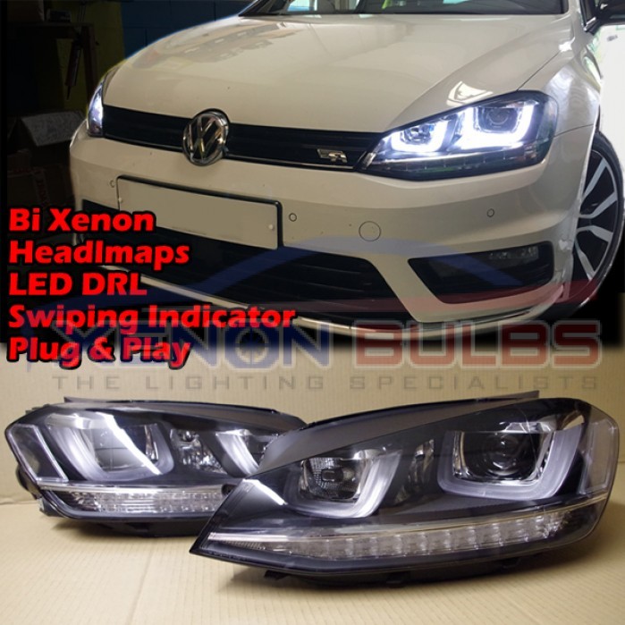 Det Omvendt Kassér HEADLAMPS For VW GOLF MK7 VII BI XENON DRL DAYTIME RUNNING LIGHT LED RHD